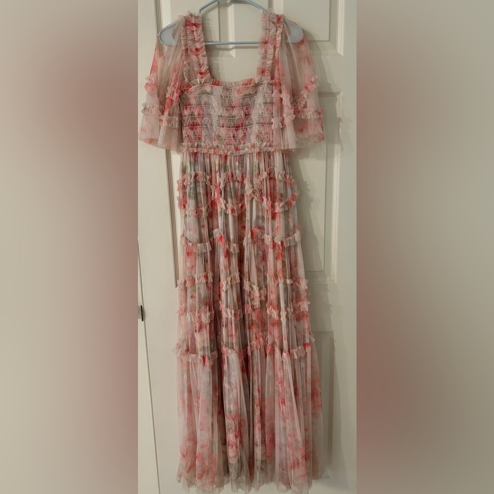 Needle & Thread Pink Floral Tiered Tulle Midi Dress - Picture 13 of 14